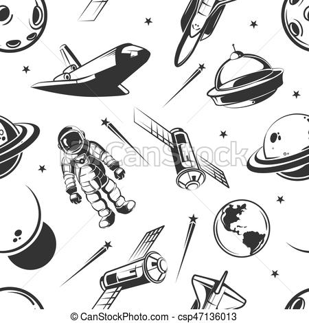 450x470 Astronaut Space Traveling Vector Seamless Pattern In Vintage Style