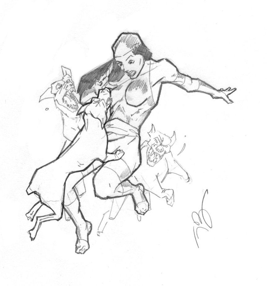862x926 Elektra Dog Attack Sketch By Sattch
