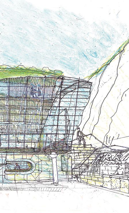 448x740 Detail Of An Early Concept Sketch For Auditorium. Drawing By
