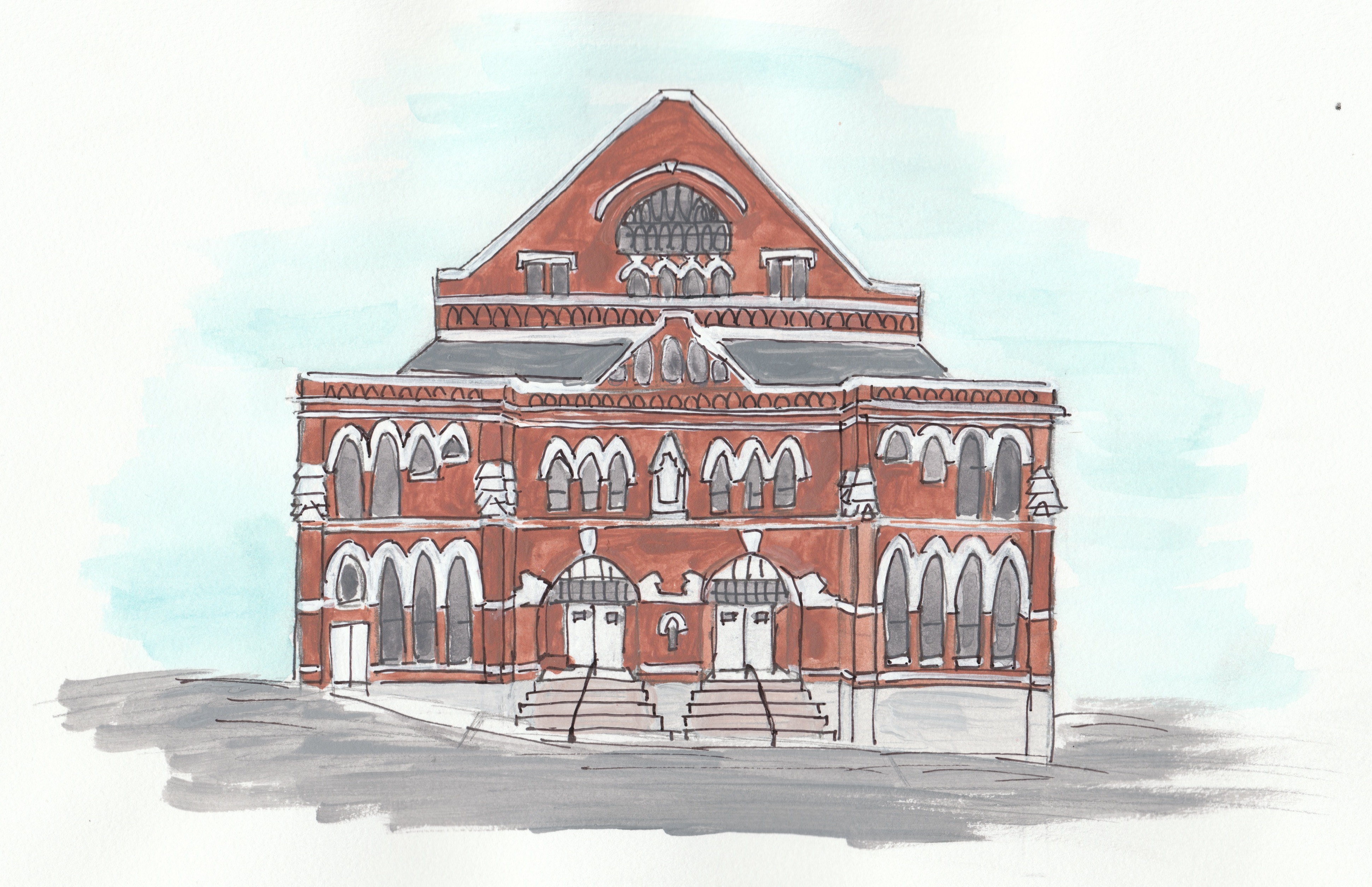 3884x2511 Drawing Of Ryman Auditorium