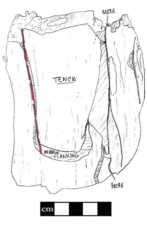 504x781 Planking Fragment 3011.01 Illustrating A Partial, Tapered Mortise