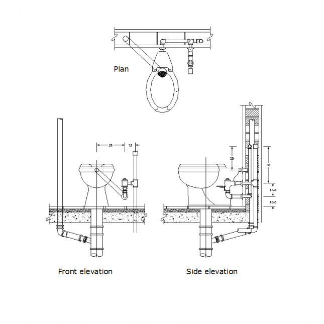 645x645 2d Cad Toilet Pipe Connections