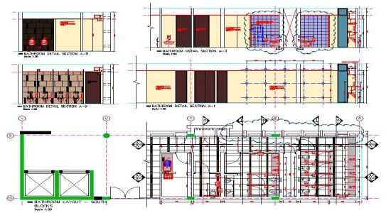 550x300 Autocad File Working Drawing Of Toilet With Section And Elevation