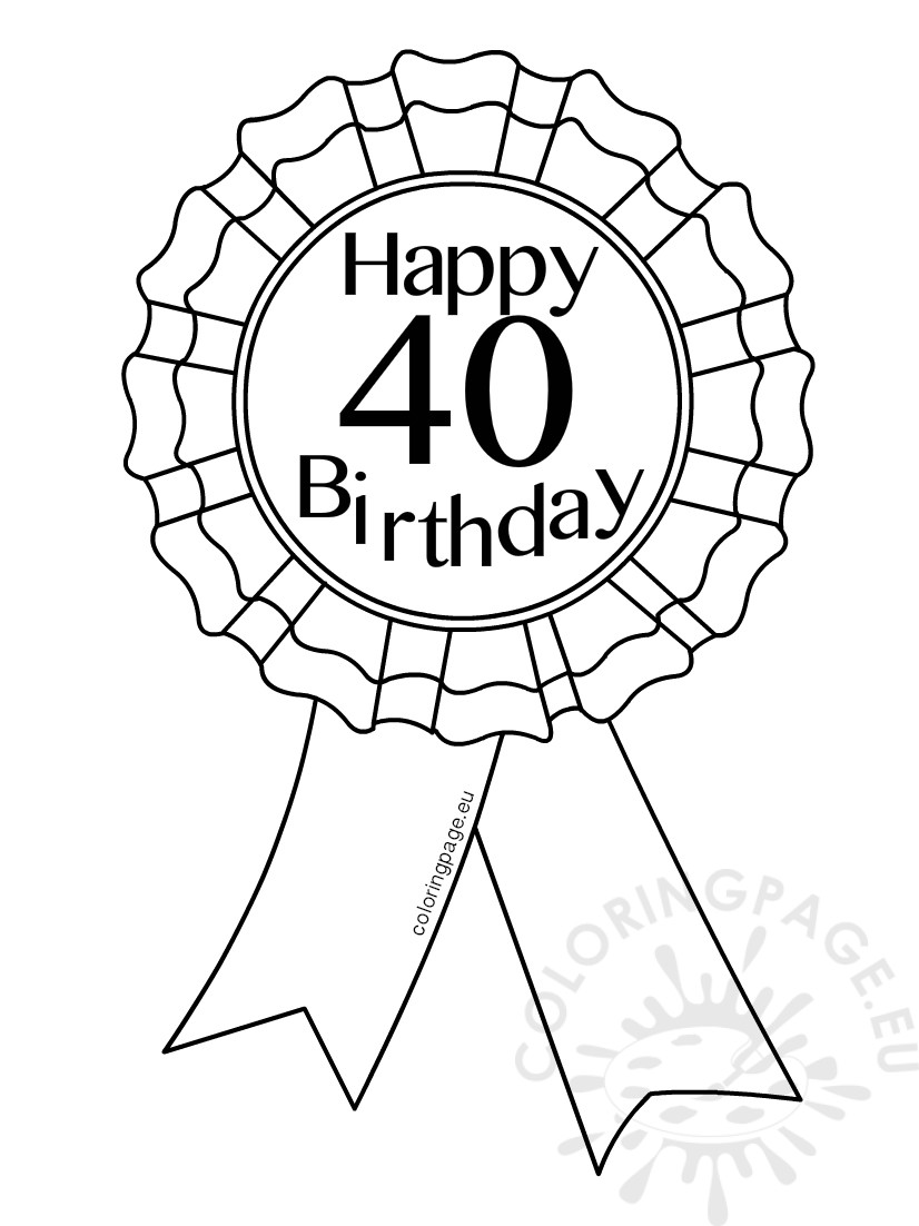 826x1102 Printable Award Ribbon 40 Birthday Coloring Page