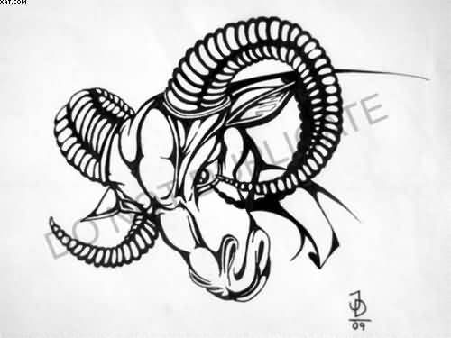 500x375 Modern Tribal Aries Head Tattoo Design