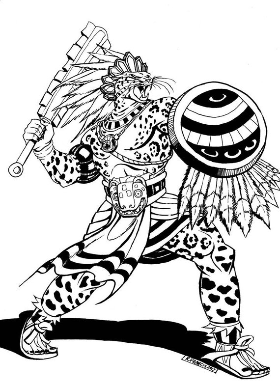 570x786 Jaguar Warrior Original 9x12 Pen And Ink Drawing