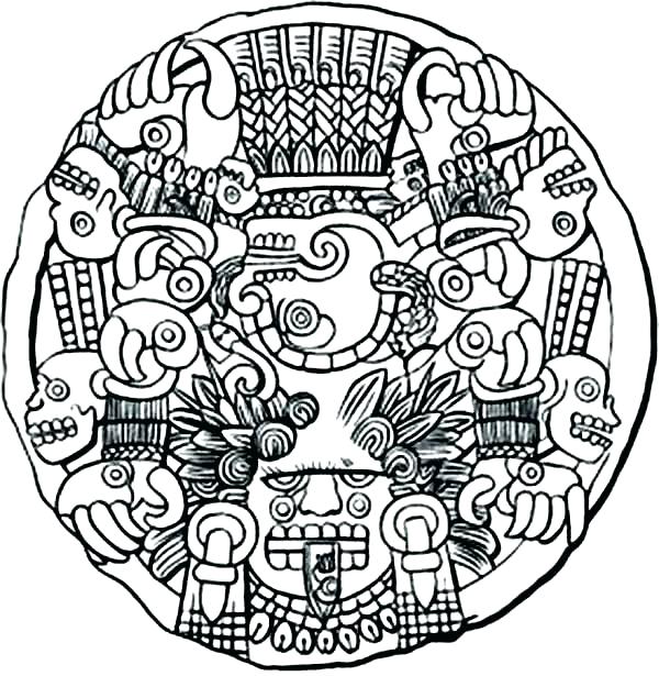 600x615 Aztec Gods Coloring Pages Unique Aztec Calendar Coloring Page