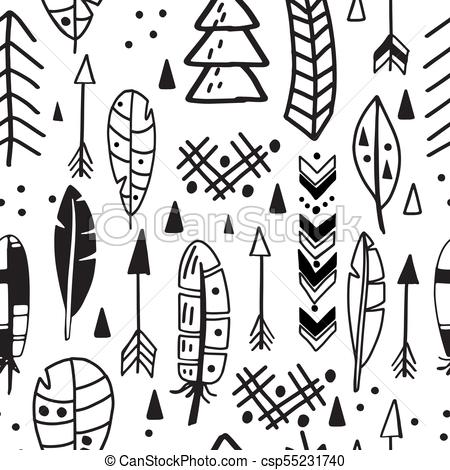 450x470 Vector Seamless Aztec Tribal Pattern With Feather And Eps