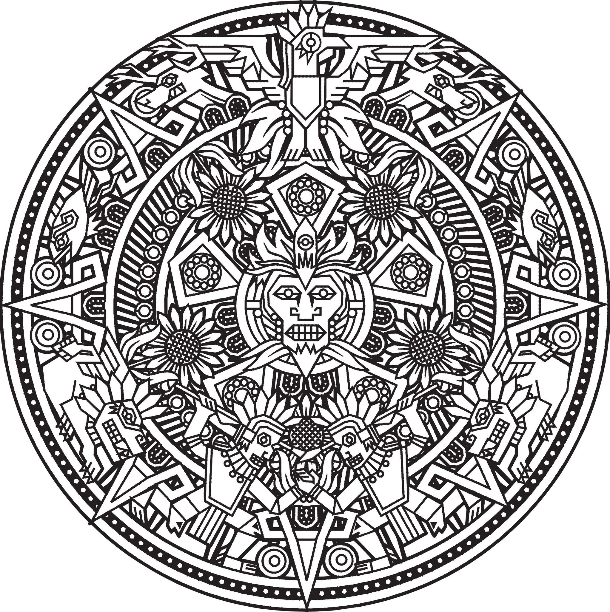 2044x2052 Coloriage De Soleil Inca Tattoo Mandala