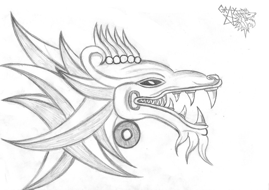 900x636 Aztec Dragon Tattoo Sketch