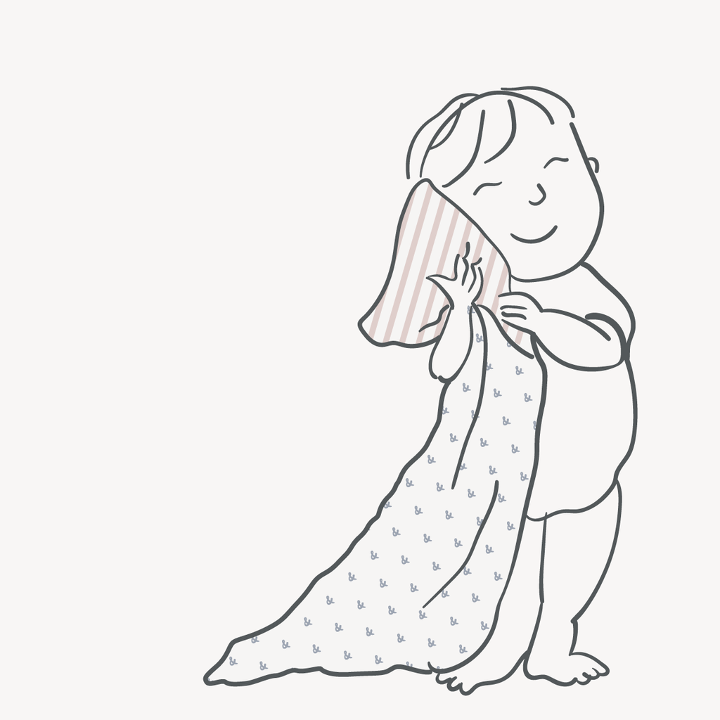 1024x1024 Organic Cotton Baby Blanket, Oatmeal Stripe, Faded Grey Print