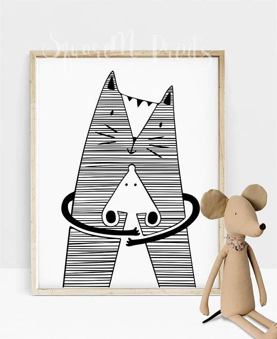 570x699 Hug Me Poster, Black And White Cat Decor, Cat Desk Accessories