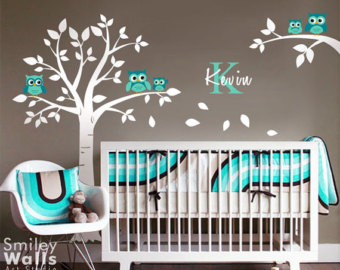 340x270 Owl Wall Decal Owls Tree Wall Decal Nursery Wall Sticker Kids
