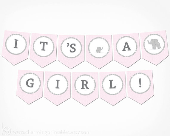 570x456 Pink Elephant Baby Shower Banner