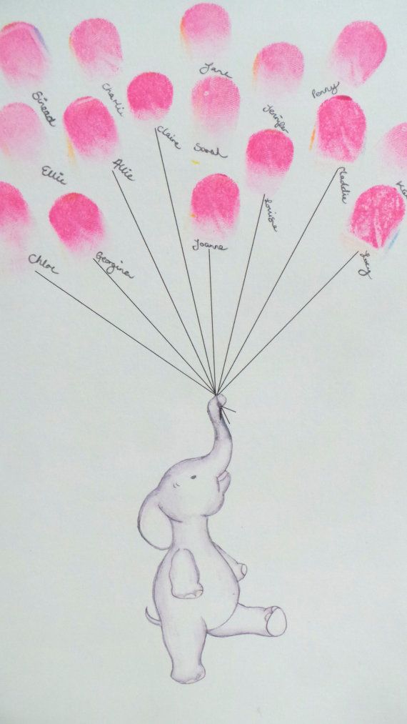 570x1013 Baby Shower Guest Book, Keepsake Art, Elephant Holding Fingerprint