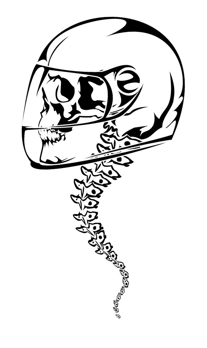 690x1159 Skull, Backbone, Helmet Tattoo By 3 Dots