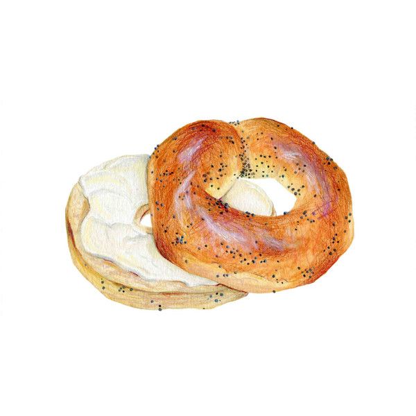 600x600 Bagel And Cream Cheese Food Illustration Archival Quality