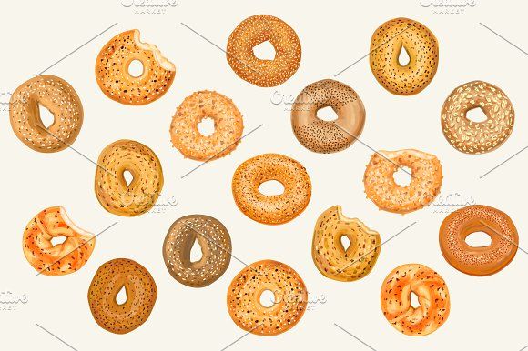 580x386 Hand Drawn Vector Bagel Set Life Symbol, Hand Drawn