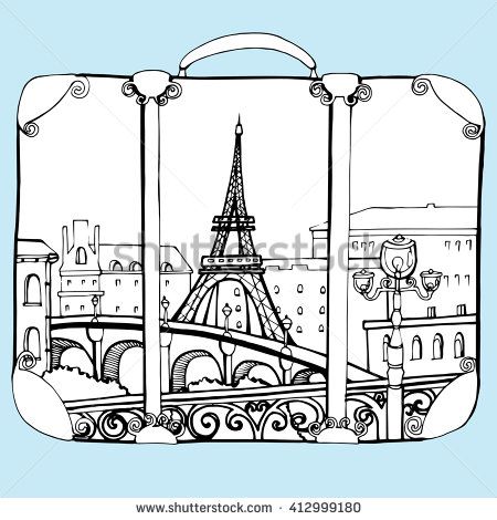 450x470 Travel Bag. Baggage. Suitcase. Line Art. Black And White Drawing