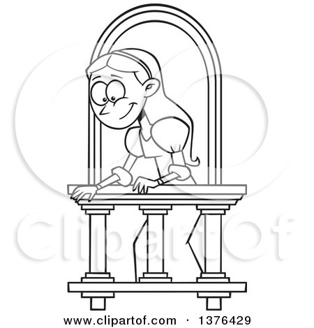 450x470 Clipart Of A Cartoon Black And White Woman On A Balcony, Playing