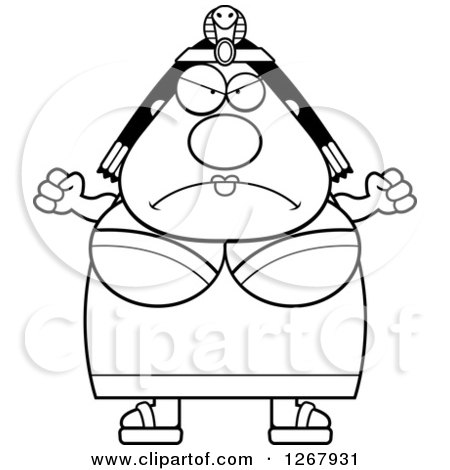 450x470 Clipart Of A Black And White Angry Chubby Cleopatra Egyptian