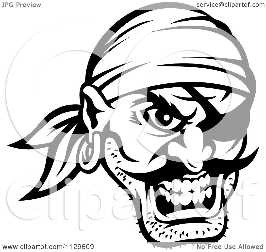 1080x1024 Clipart Of An Angry Black And White Pirate Face With An Eye Patch