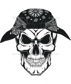 236x280 Illustration Of Skull In Bandana On Face. Monochrome Line Work