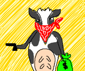 300x250 Cow Wearing Bandana Over Mouth Aims Gun