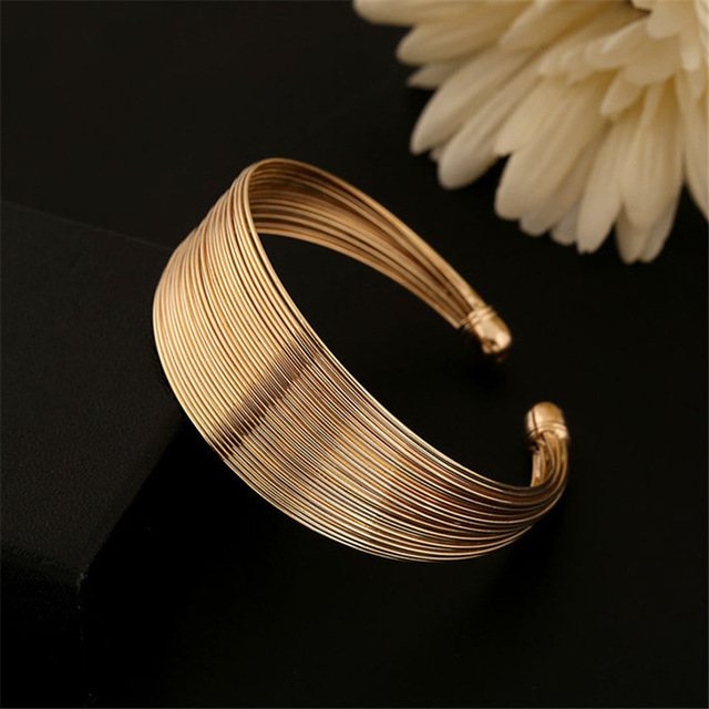 640x640 Vintage Drawing Women Wires Gold Color Bracelet Wide Wrap