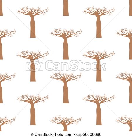 450x470 Baobab Tree Seamless Pattern On The White Background. Vector