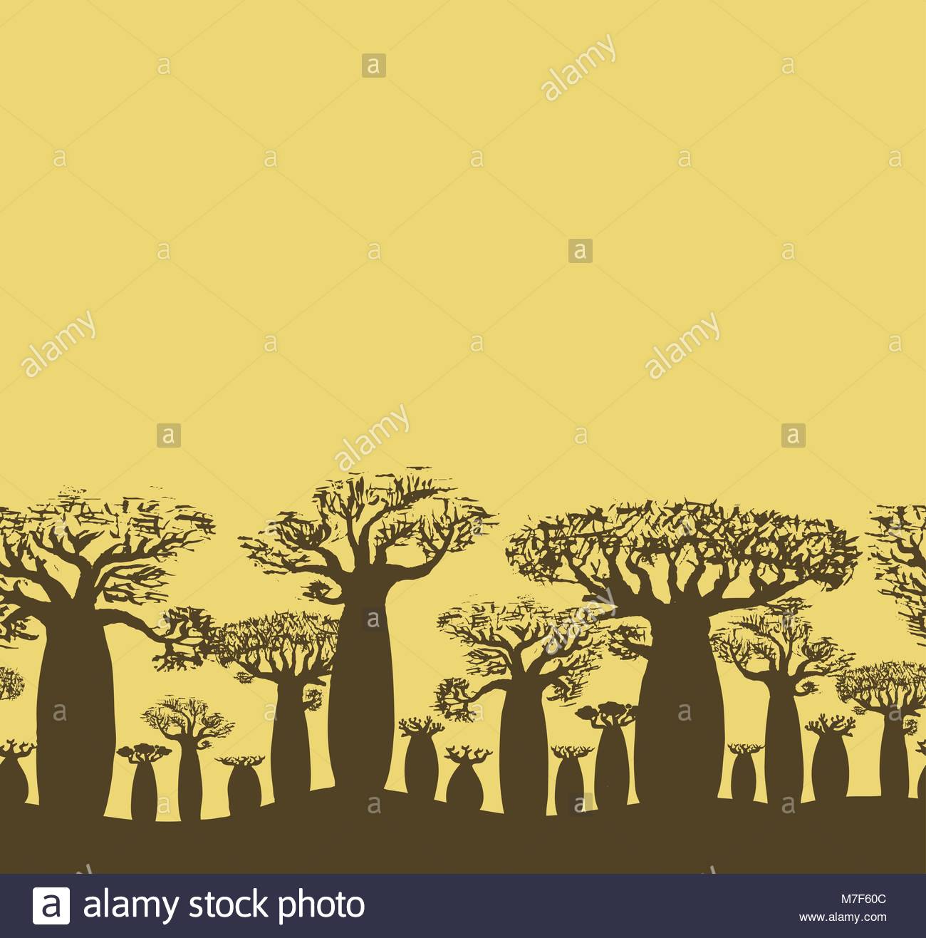 1300x1316 Vector Decorative Seamless Border Of Sketch Hand Drawing Baobab