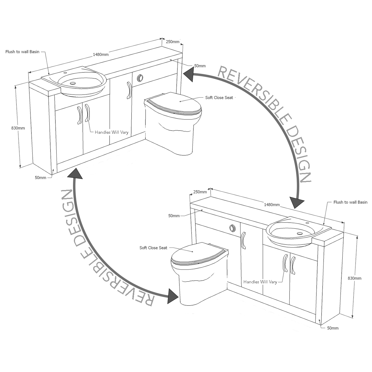 1289x1288 Bathroom 1500mm Vanity Storage Cabinet Basin Unit Grey Amp Silver