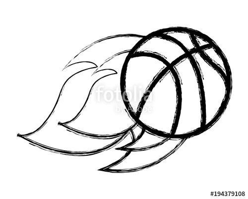500x400 Flying Ball Basketball On Fire Sport Vector Illustration Sketch