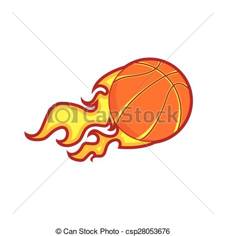 450x470 Retro Color Flying Fire Basketball Badge. Retro Color Flying Fire