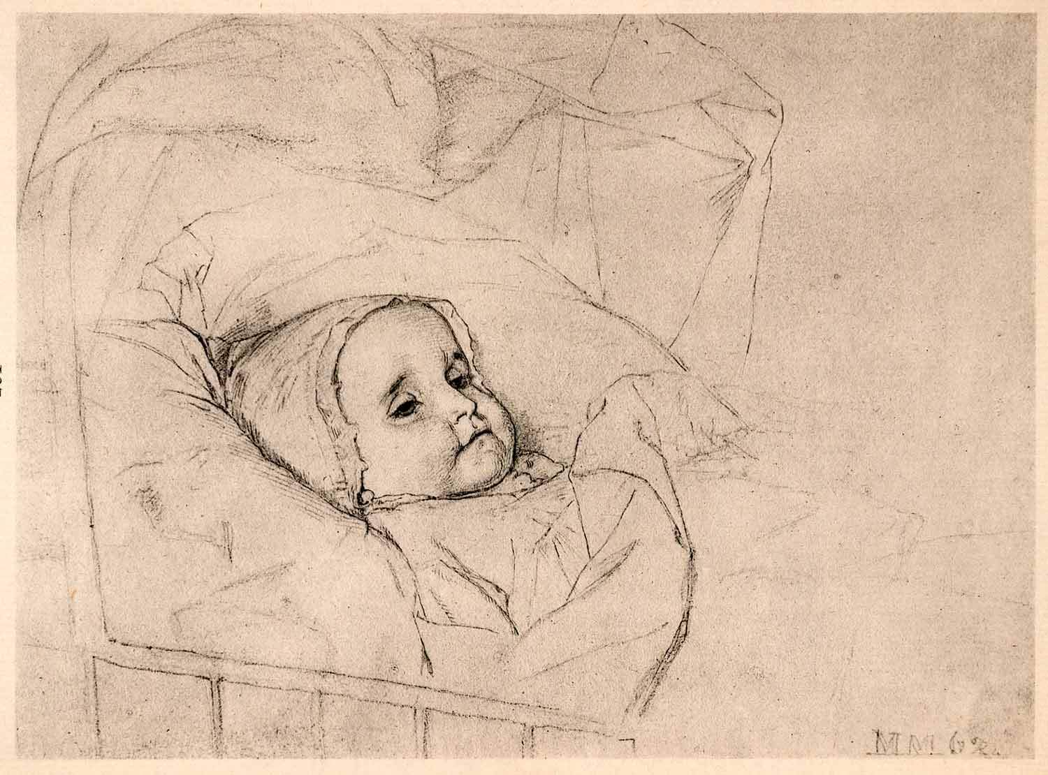 1500x1110 1921 Lithograph Pencil Drawing Dead Baby Bassinet Matthew Maris