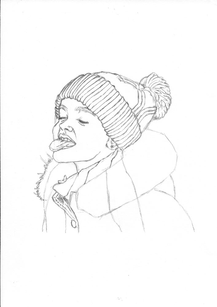 707x1000 How To Draw A Child Catching Snowflakes With Her Tongue Let'S