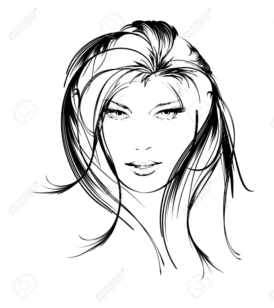 910x1024 Black And White Sketches Woman Face Beauty Girl Face Royalty Free