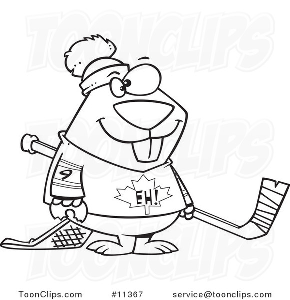 581x600 Cartoon Black And White Outline Design Of A Hockey Beaver