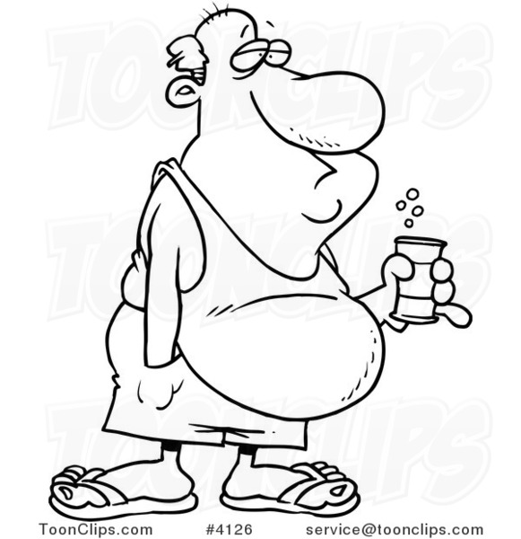 581x600 Cartoon Black And White Line Drawing Of A Guy With A Beer Belly