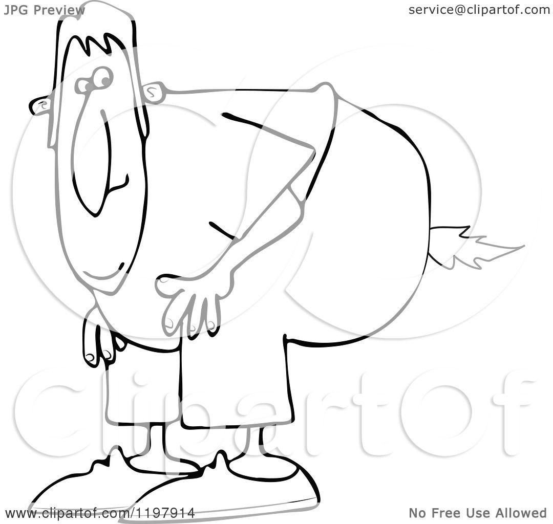 1080x1024 Cartoon Of An Outlined Man Bending Over With A Fart Flame