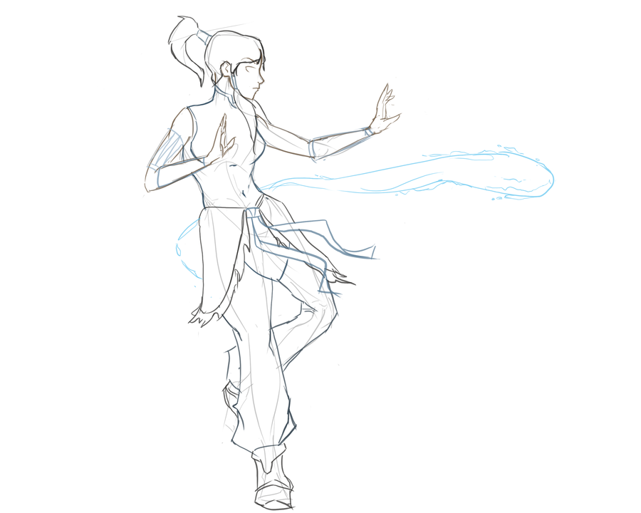 900x720 Korra Bending (Sketch) By Seyrii