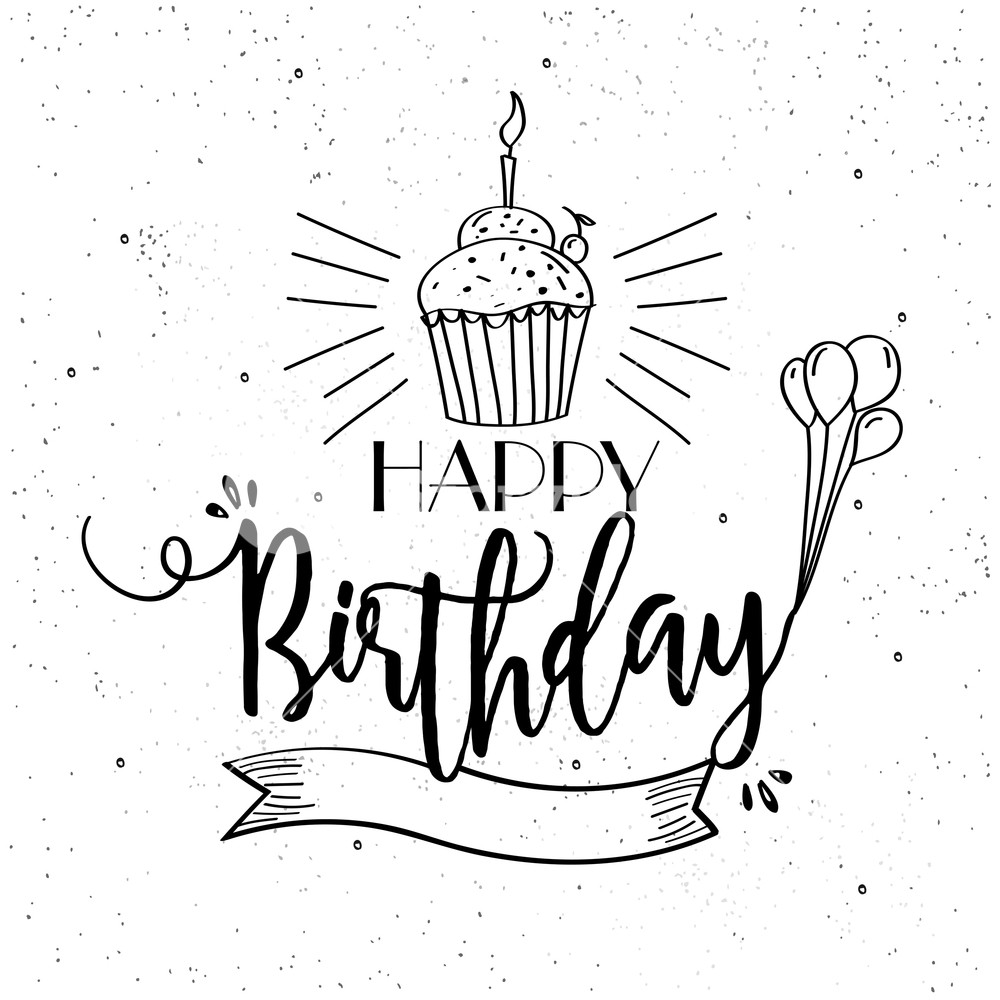1000x1000 Hand Drawn Happy Birthday Greeting Or Invitation Card Design