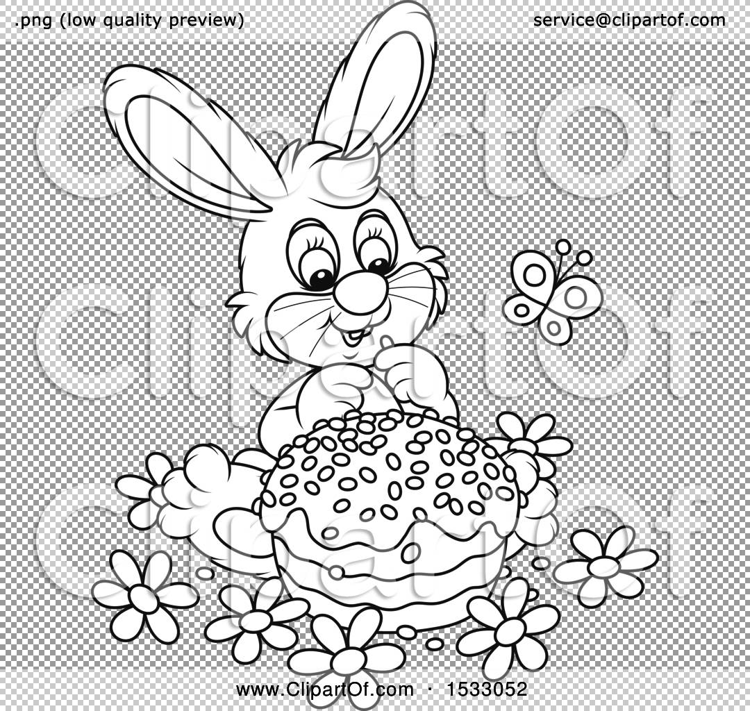 1080x1024 Clipart Of A Black And White Bunny Rabbit With An Easter Cake