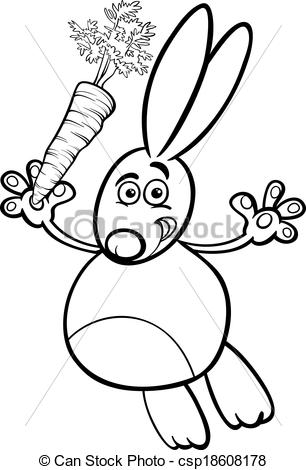 306x470 Rabbit With Carrot Coloring Page. Black And White Cartoon