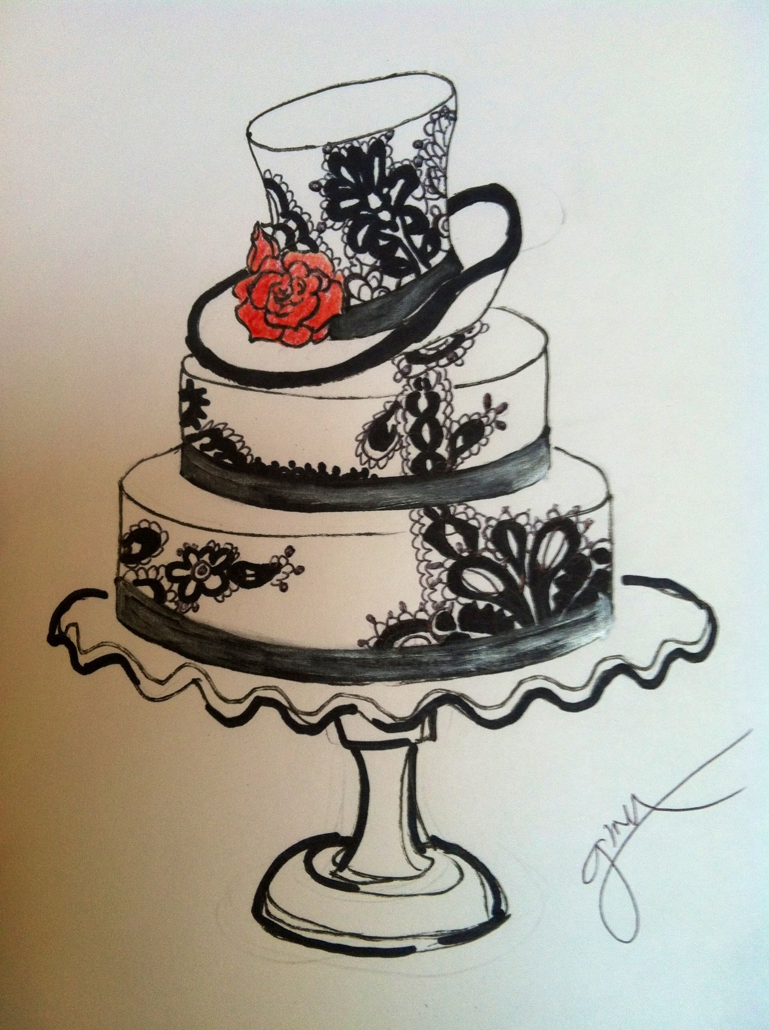 1529x2048 Black And White Wedding Cake Sketch Black And White Wedding