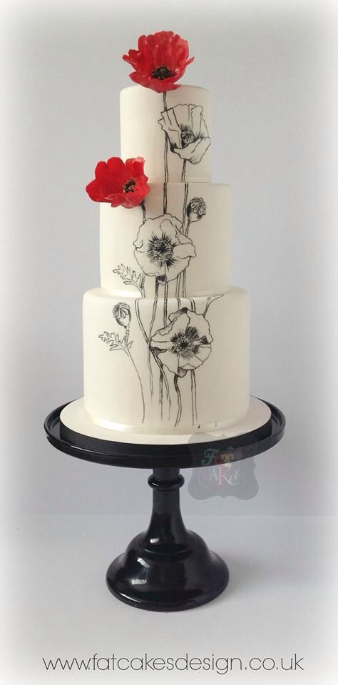 474x960 Black And White Hand Painted Red Gumpaste Flowers Cakes