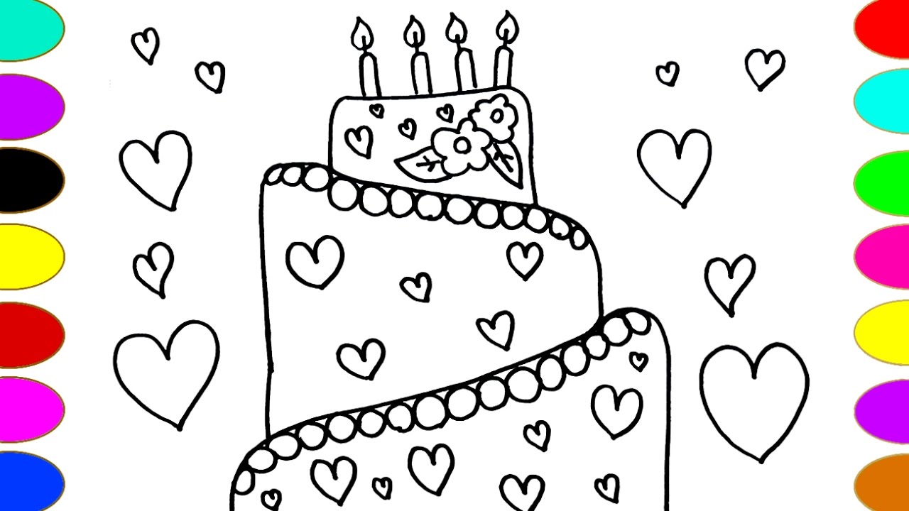 1280x720 Cute Heart Cake Drawing And Painting Watercolor Coloring Pages