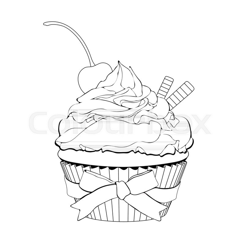800x800 Cupcake With Cream, With A Cherry On Top And Waffles, Vector