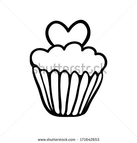 450x470 Drawn Cupcake Black And White