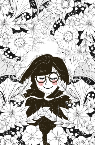 307x468 Woman Flowers Drawing Black White Sketch Vectors Stock In Format